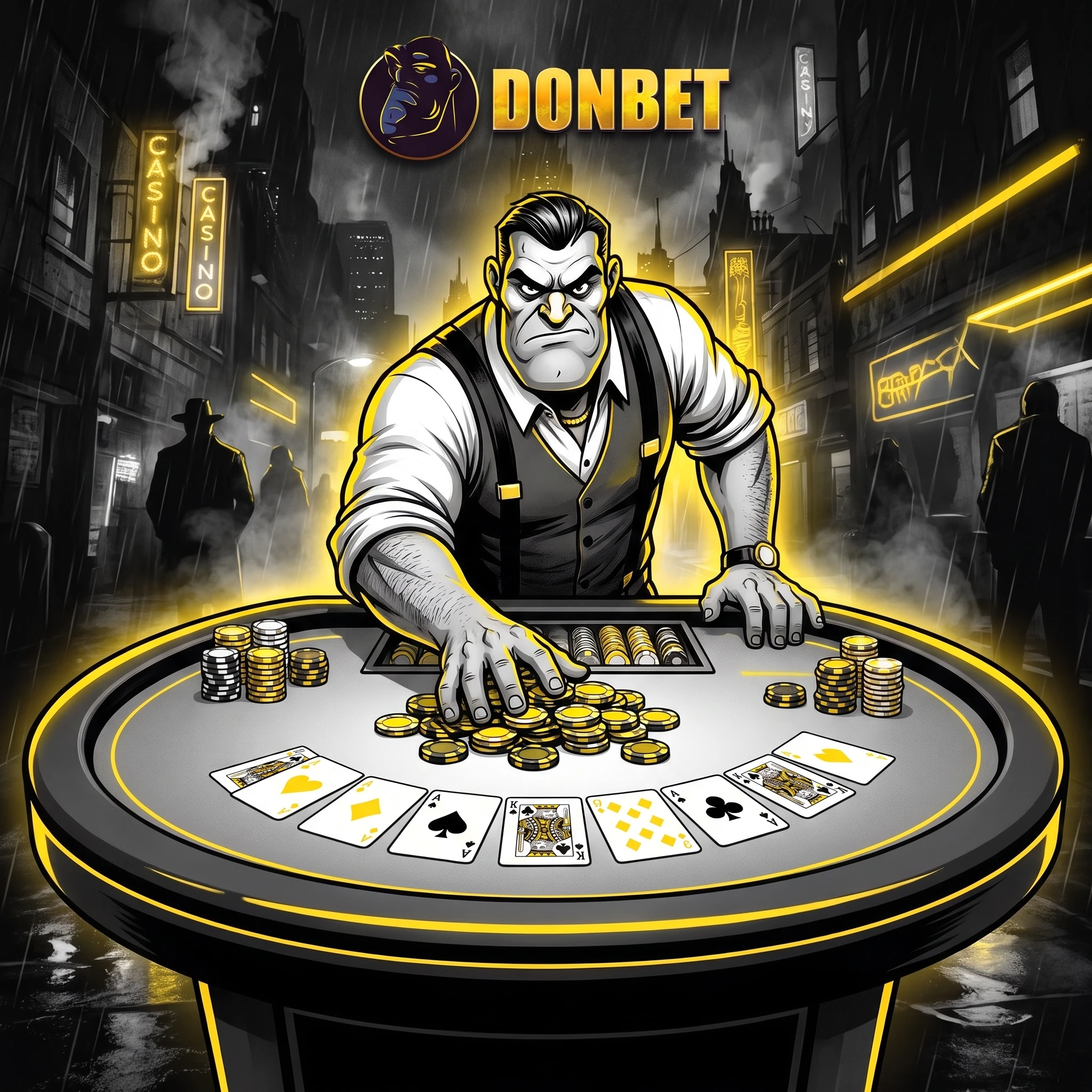 Donbet character placing a late bet at a card table